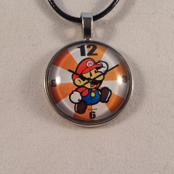 Nintendo Other - Vintage Mario Clock Cabochon Glass Pendant